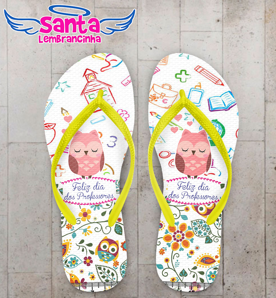 Chinelo dia dos professores personalizado, coruja rosa – cod 2897