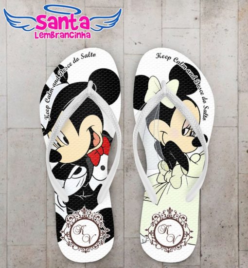 Chinelo Casamento Mickey e Minnie Branco Personalizado - COD 2839
