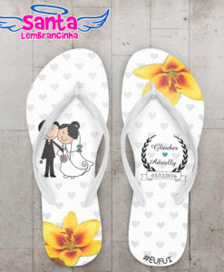 Chinelo casamento flor amarela personalizado cod 3118