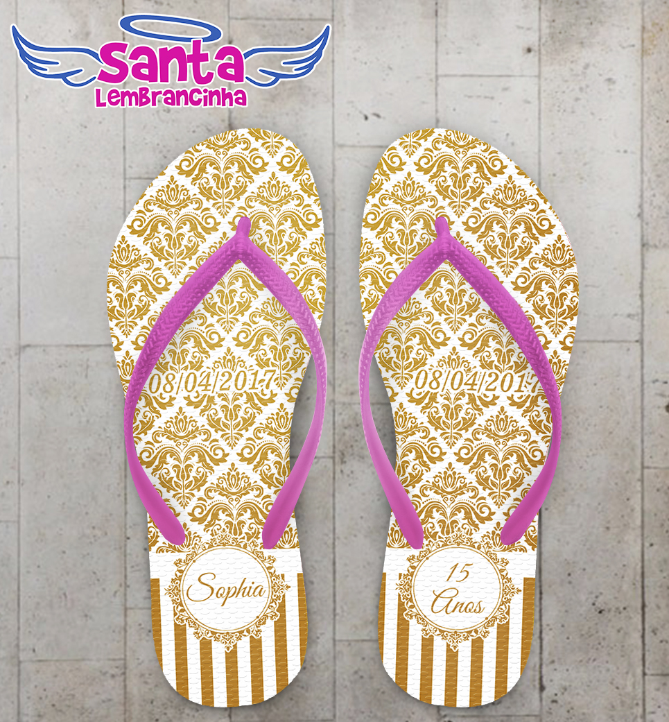 Chinelo 15 anos debutante arabescos, dourado cod 4035