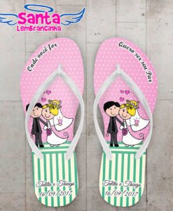 Chinelo casamento noivinhos com fundo rosa personalizado cod 5303