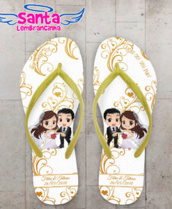 Chinelo casamento noivinhos baby com detalhes dourado personalizado cod 5302