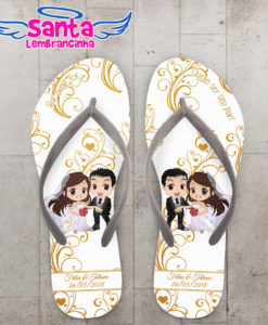 Chinelo casamento noivinhos baby com detalhes dourado personalizado cod 5302