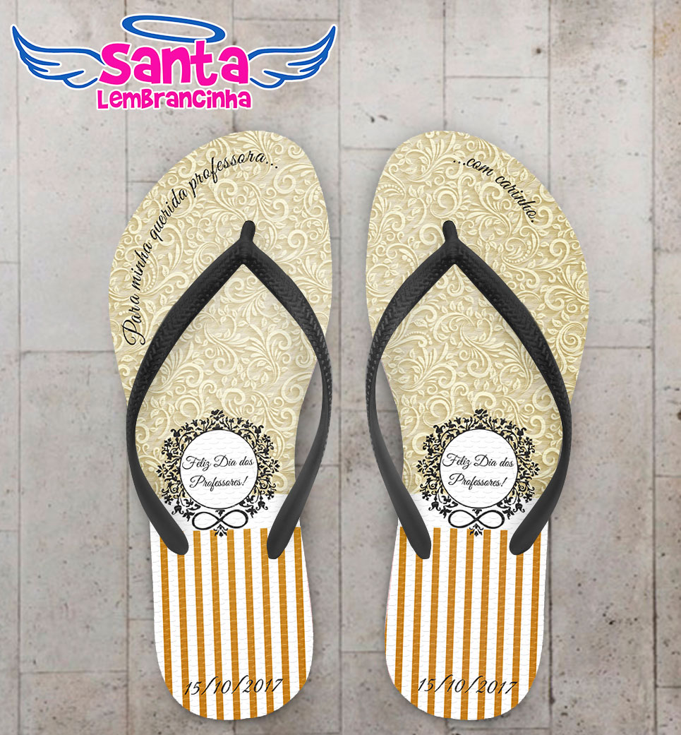 Chinelo dia dos professores listrado com monograma personalizado cod 5657