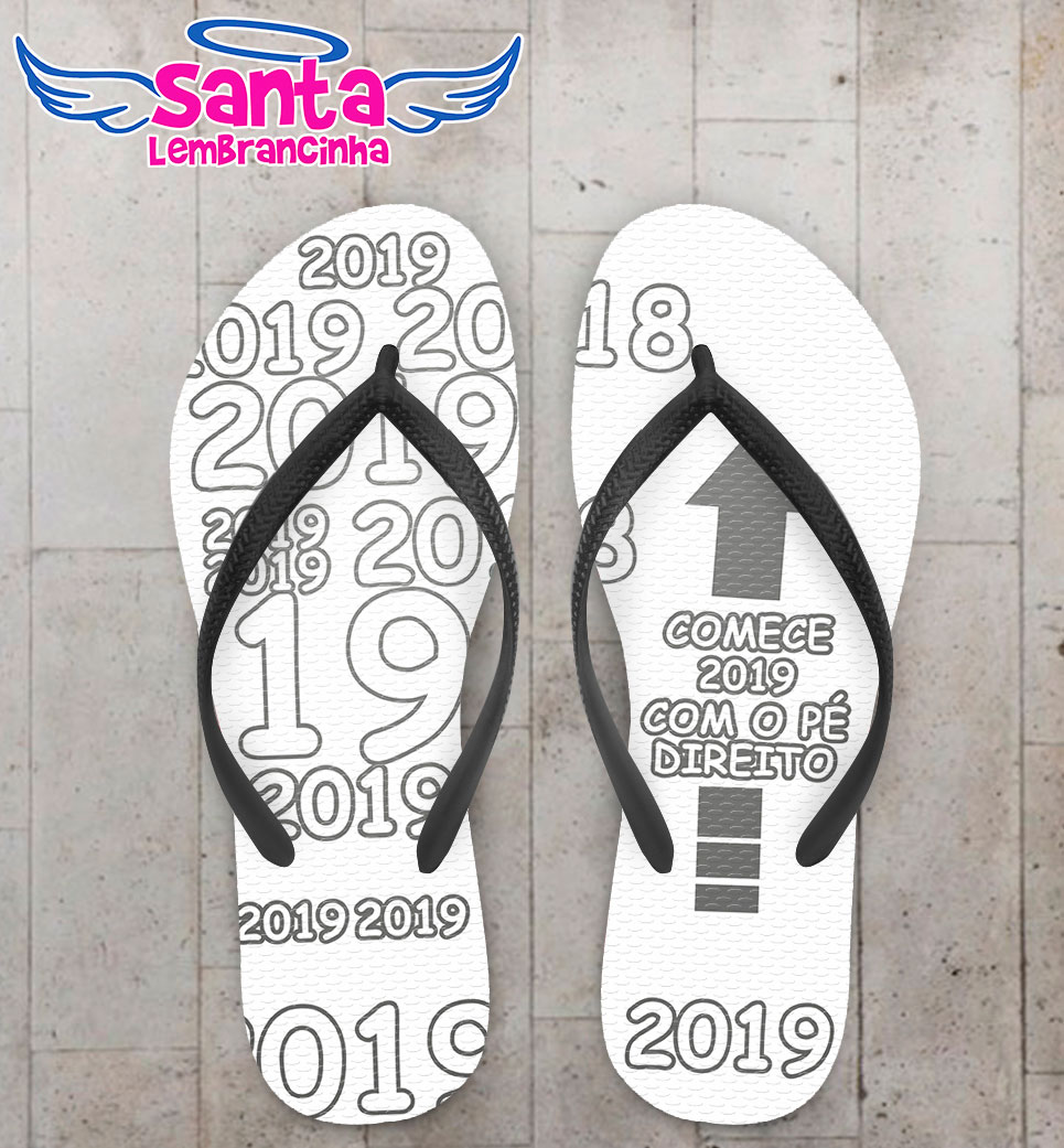 Chinelo ano novo comece com o pé direito personalizado cod 5711