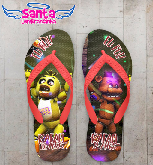 Chinelo infantil five nights at freddy’s, freddy e chica personalizado cod 5546