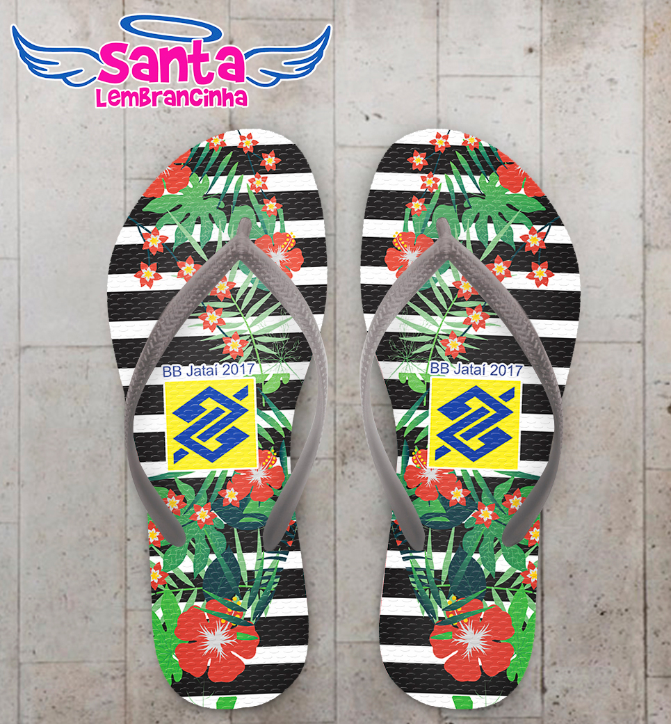 Chinelo personalizado banco do brasil listrado com flores cod 5913