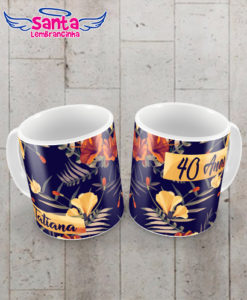 Caneca aniversário floral 40 anos personalizada cod 6140