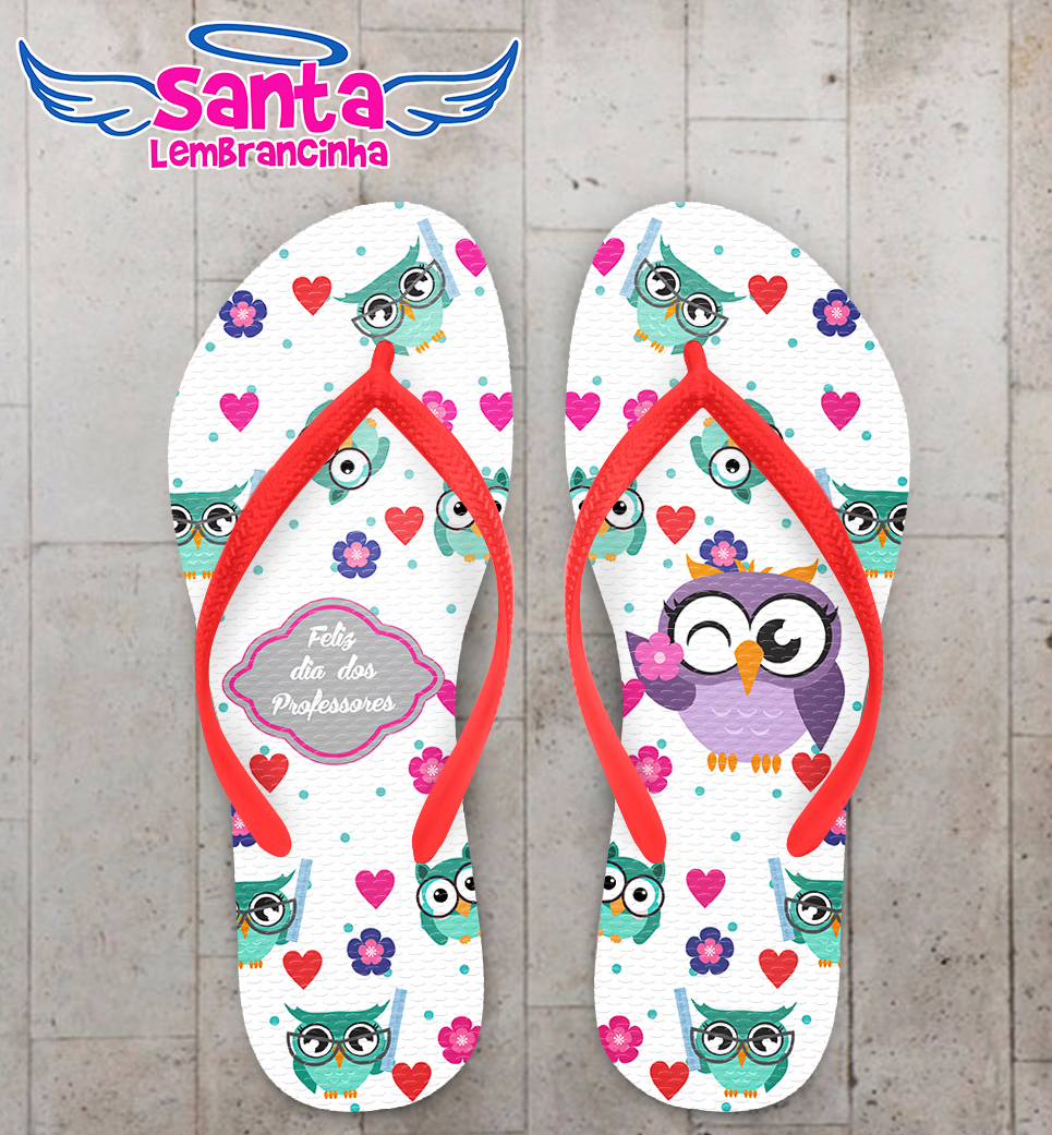 Chinelo personalizado dia dos professores com corujas e corações cod 6187