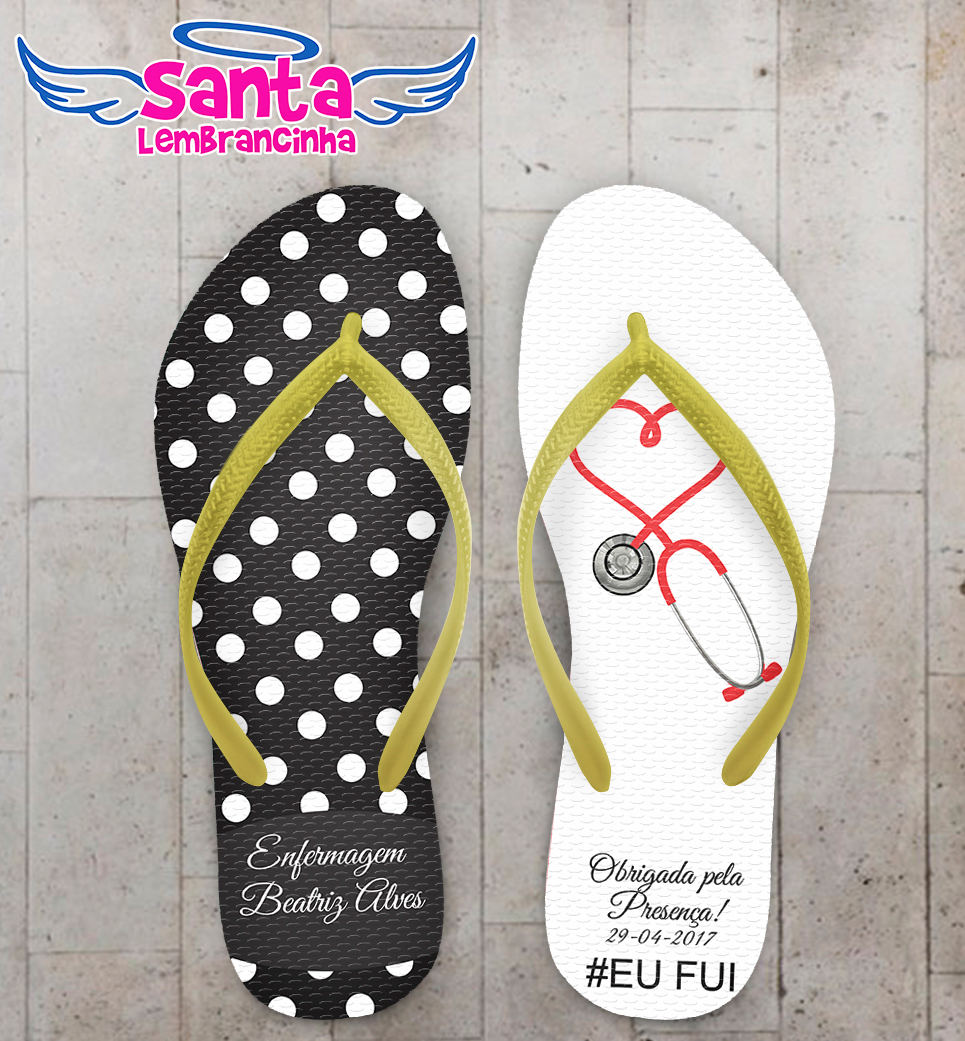 Chinelo personalizado formatura enfermagem com bolinhas e esteto cod 6261