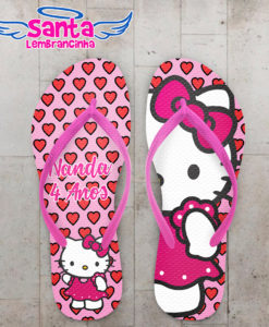 Chinelo personalizado infantil hello kitty rosa com corações cod 6265