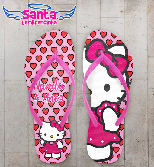 Chinelo personalizado infantil hello kitty rosa com corações cod 6265