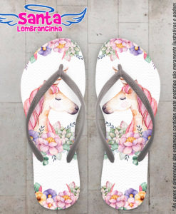 Chinelo personalizado unicórnio com flores cod 6304