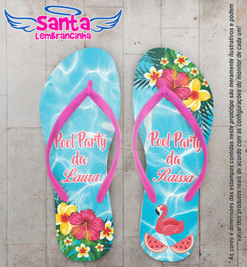 Chinelo personalizado infantil pool party com flores cod 6400