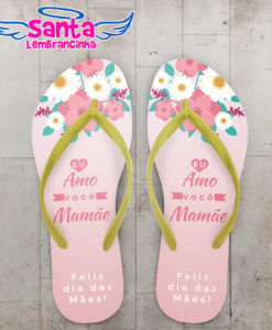 Chinelo personalizado dia das mães rosa com flores cod 6419