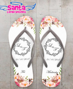 Chinelo personalizado casamento monograma com floral cod 6743