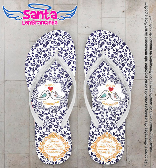 Chinelo personalizado casamento arabesco com pássaros cod 6604