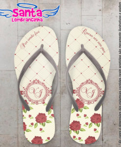 Chinelo personalizado casamento listrado com flores e poa cod 6523