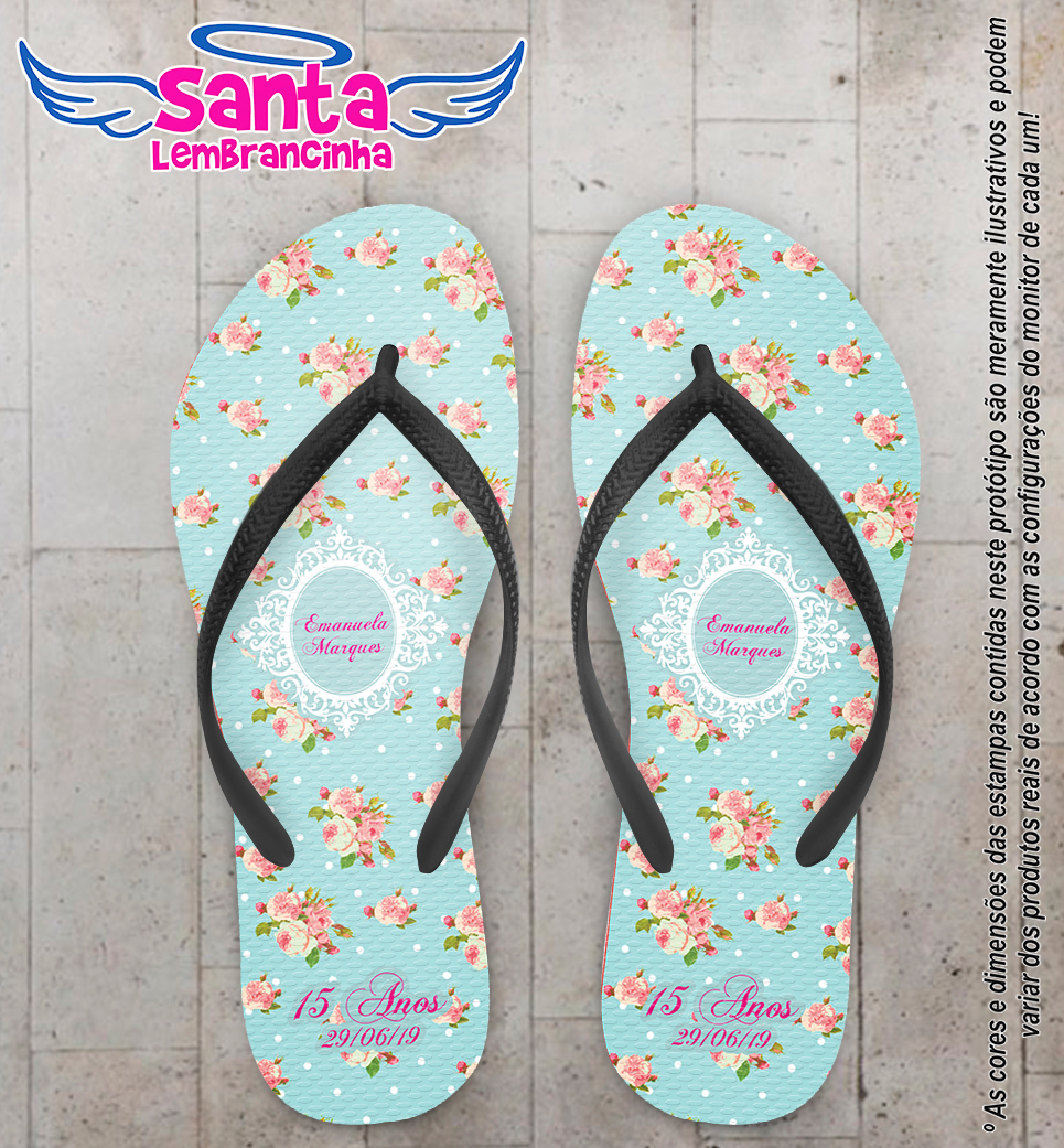 Chinelo personalizado 15 anos com flores cod 6873