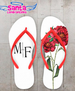 Chinelo casamento com flor bordo personalizado cod 9496