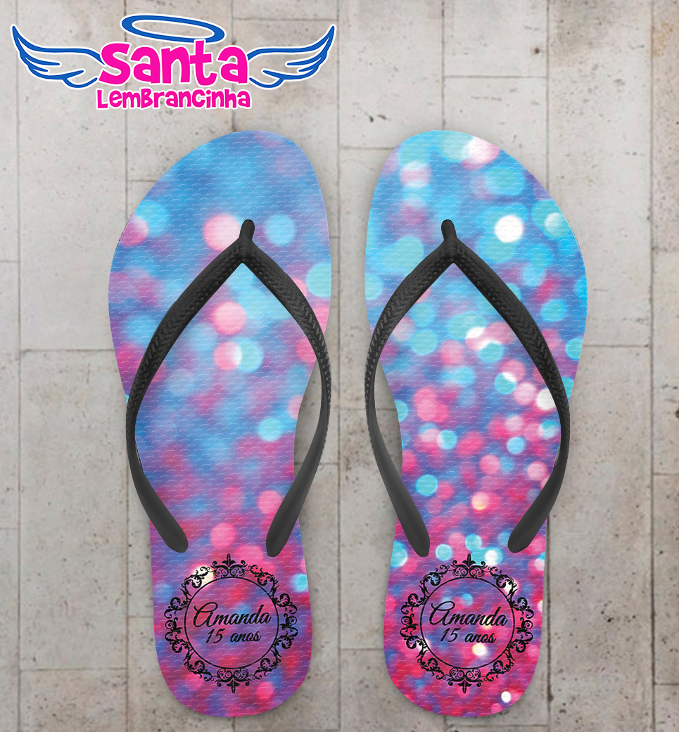 Chinelo 15 anos glitter personalizado cod 9573
