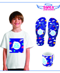 Kit presente dia das crianças personalizado camiseta + chinelo + caneca cod 9715