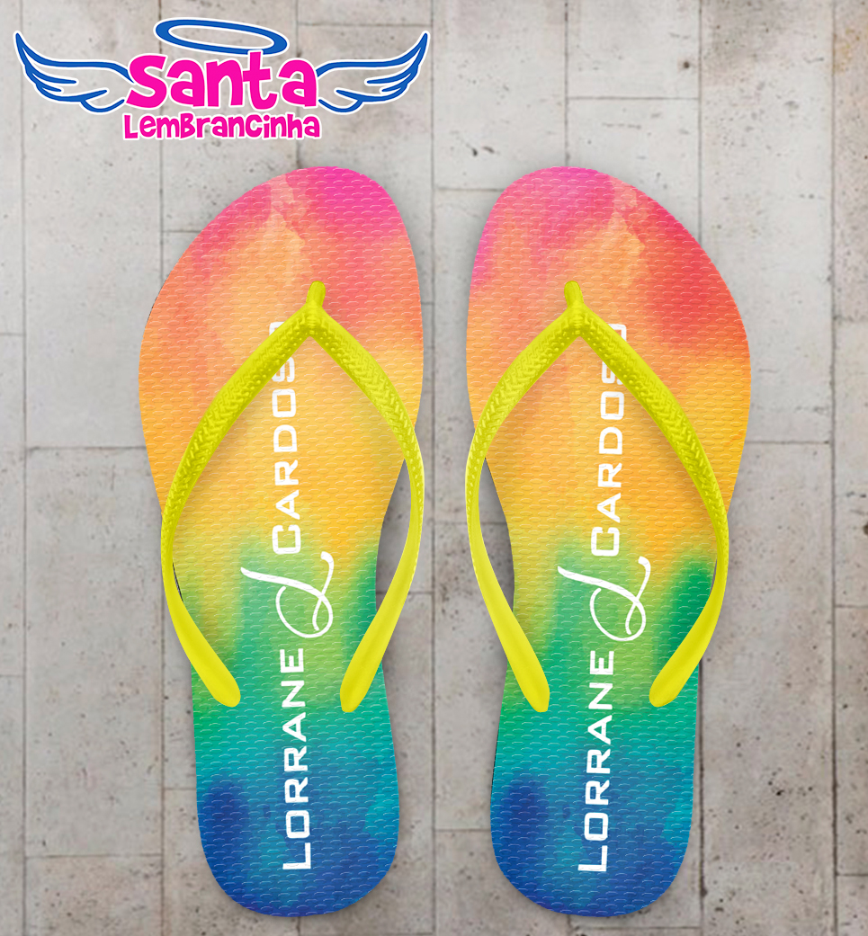 Chinelo 15 anos tie dye arco iris personalizado cod 7847