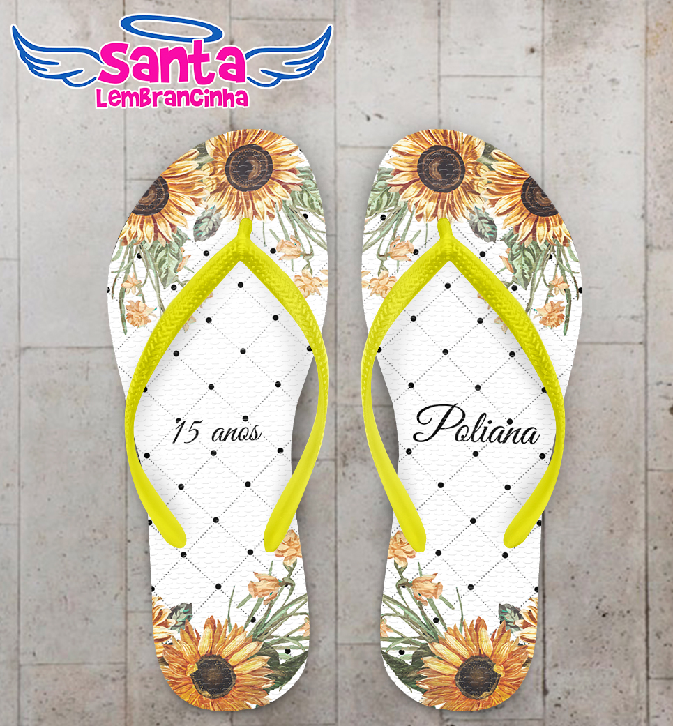 Chinelo 15 anos debutante girassol personalizado cod 8028