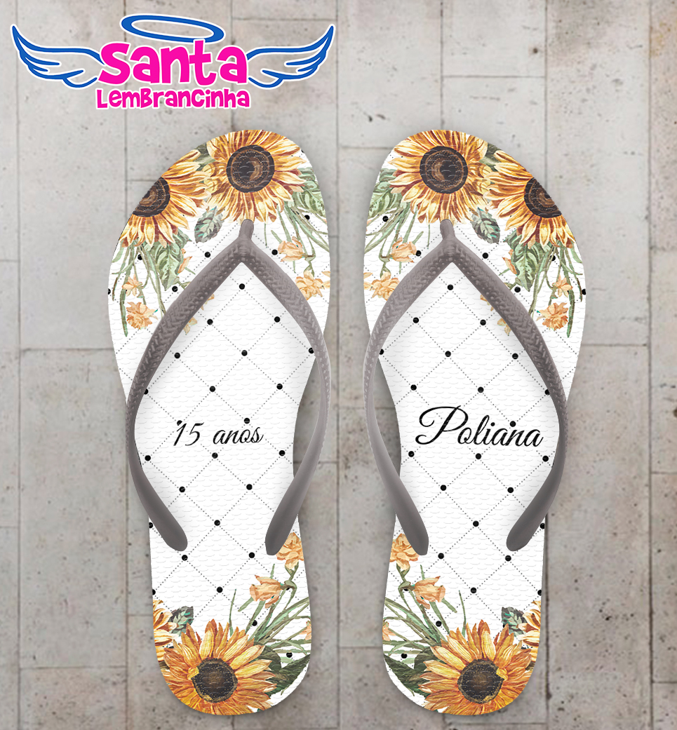 Chinelo 15 anos debutante girassol personalizado cod 8028