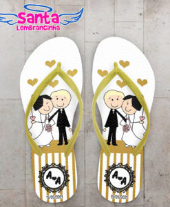 Chinelo casamento noivinhos dourado personalizado cod 8011