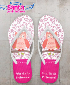 Chinelo dia dos professores rosa com coruja personalizado cod 8034