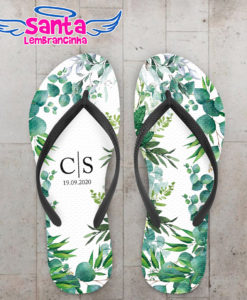 Chinelo casamento folhas verdes personalizado cod 7977