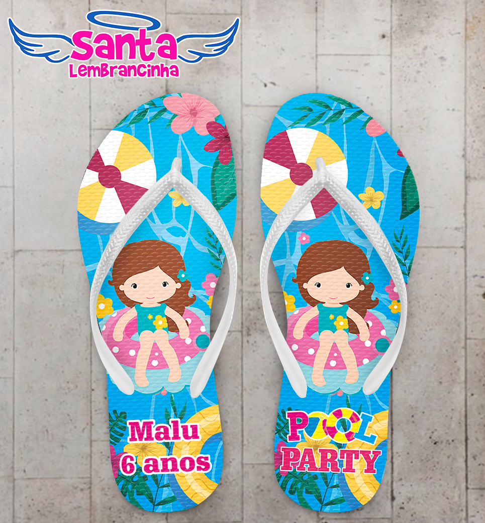 Chinelo Personalizado Infantil Pool Party COD 9892 - Brasil pé