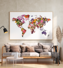 Quadro Decorativo Mapa Mundi Floral Retangular COD R356
