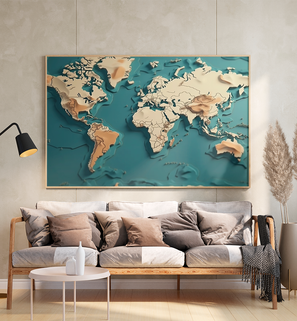 ★MAP MATE／SQUASH「GUTS vol.1 vol.2」25周年記念 Quadro Decorativo Mapa Mundi Retangular COD R362