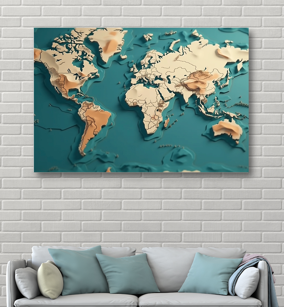 Quadro Decorativo Mapa Mundi Retangular COD R362