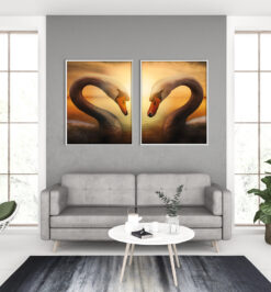 Quadro decorativo animais cisnes - kit 2 telas retangulares cod r132