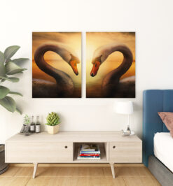 Quadro decorativo animais cisnes - kit 2 telas retangulares cod r132