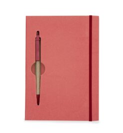 Bloco de anotacoes ecologico com caneta vermelho jpg