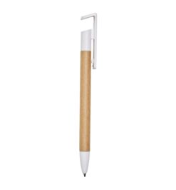 Caneta ecologica com suporte para celular branco jpg