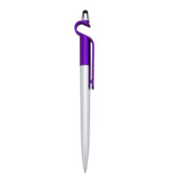 Caneta plastica touch com suporte roxo jpg