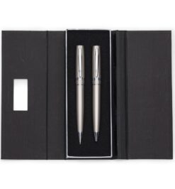 Conjunto caneta e lapiseira metal champagne jpg