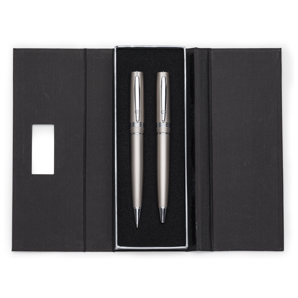 Conjunto caneta e lapiseira metal champagne jpg