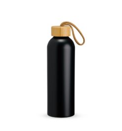 Garrafa de aluminio com tampa de bambu ml preto jpg