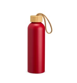 Garrafa de aluminio com tampa de bambu ml vermelho jpg