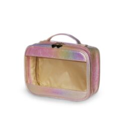 Necessaire sintetica holografica impermeavel rosa claro jpg